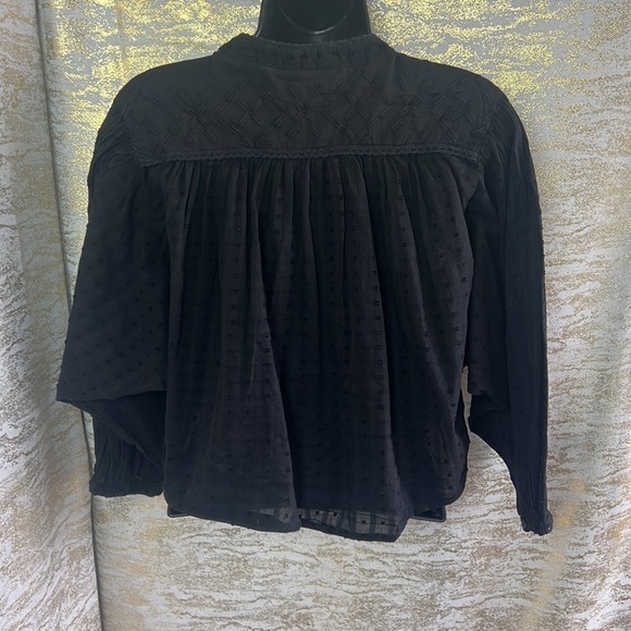 Zara Black Cropped Embroidered Swiss Dot 3/4 Sleeve Blouse Size L - Picture 13 of 17